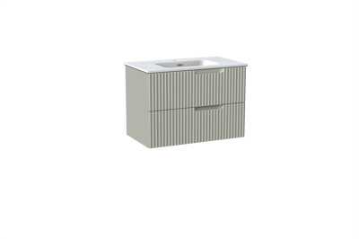 Linie Ribbo meuble salle de bains suspendu 80 x 46 cm greige avec Baro plan simple en porcelaine blanc brillant, Nervure circulaire symétrique verticale