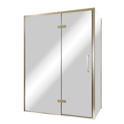 Balmani Senses Design douche d'angle avec porte pivotante à gauche et paroi latérale fixe, 140 x 90 cm, Verre miroir reflex, Profil Brushed Champagne Gold