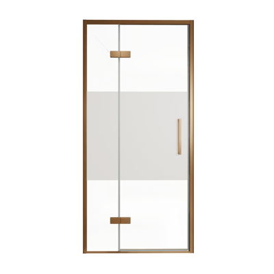 Balmani Senses Design porte pivotante à gauche 100 cm x 210 cm verre transparent avec bande matte, Profil Brushed Rosegold
