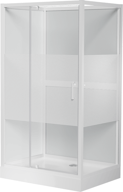 Luca Varess Talan Duschkabine: Drehtür, 90 x 120 cm, Klarglas mit gestreiftem matten Band, Weißes Profil, glänzend