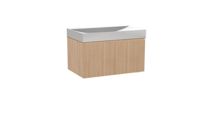 Balmani Fila hängendes Möbelstück Set: 90 x 55 cm, Naturbelassene Eiche, mit Wave Einzelwaschtisch, Solid Surface, Weiß matt, Vertikale symmetrische gerade Rippe