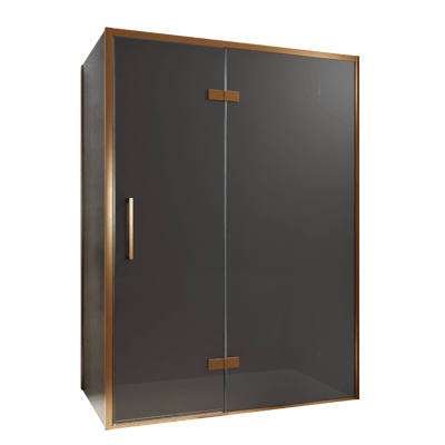 Balmani Senses Design Eckdusche: Drehtür (Rechts) mit fixierte Seitenwand, 140 x 80 cm, Rauchglas, Profil Brushed Rosegold