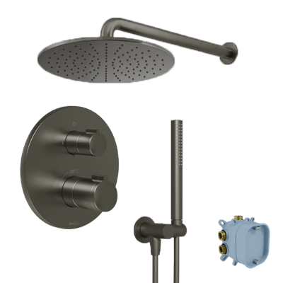 Blaufoss Smartbox Round Duschsystem: Unterputz, inkl. Thermostat-Duscharmatur, Brushed Gunmetal