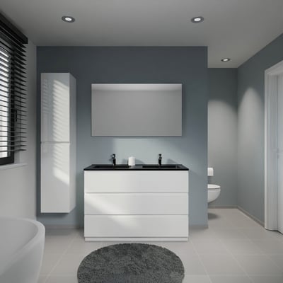 Linie Lado staand badkamermeubel 120 x 46 cm mat wit met Vano dubbele wastafel in composietmarmer mat zwart