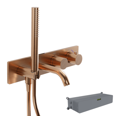 Blaufoss Round inbouw badkraan thermostatisch met handdouche Brushed Rosegold incl. inbouwelement