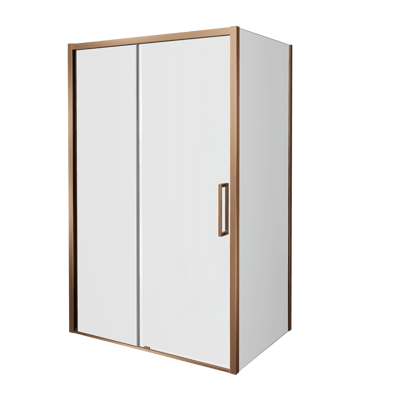 Balmani Senses Design Eckdusche: Schiebetür (Links) mit fixierte Seitenwand, 180 x 100 cm, Klarglas, Profil Brushed Rosegold