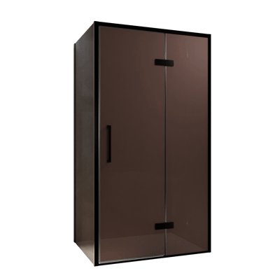 Balmani Senses Design douche en coin avec porte pivotante à droite et paroi latérale fixe, 100 x 100 cm, Bronze, Profil noir