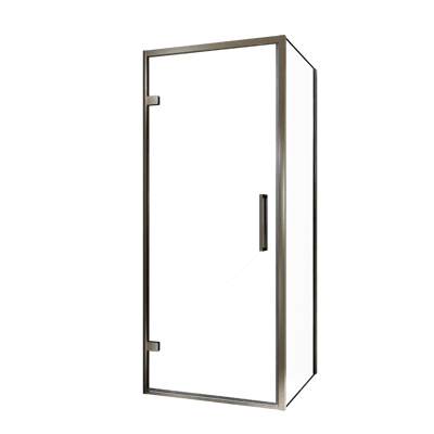 Balmani Senses Design douchehoek met linkse draaideur en vaste zijwand, 90 x 70 cm, Helder glas, Brushed GunMetal profielen