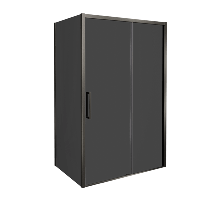 Balmani Senses Design douche en coin avec porte coulissante à droite et paroi latérale fixe, 160 x 80 cm, Verre fumé, Profil Brushed GunMetal