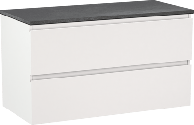 Linie Lado zwevend badkamermeubel 100 x 46 cm mat wit met Lado enkel of dubbel tablet in melamine leisteen grijs