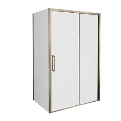 Balmani Senses Design Eckdusche: Schiebetür (Rechts) mit fixierte Seitenwand, 180 x 70 cm, Klarglas, Profil Brushed Champagne Gold