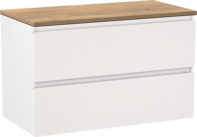 Linie Lado zwevend badkamermeubel 90 x 46 cm mat wit met Lado enkel tablet in melamine natuur eik