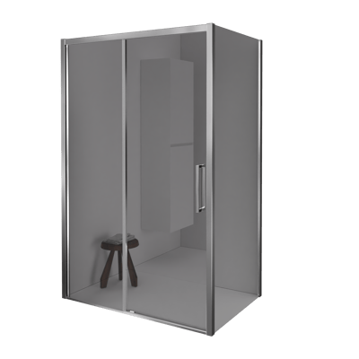 Balmani Senses Design Eckdusche: Schiebetür (Links) mit fixierte Seitenwand, 160 x 80 cm, Reflex-Spiegelglas, Profil Chrom glänzend