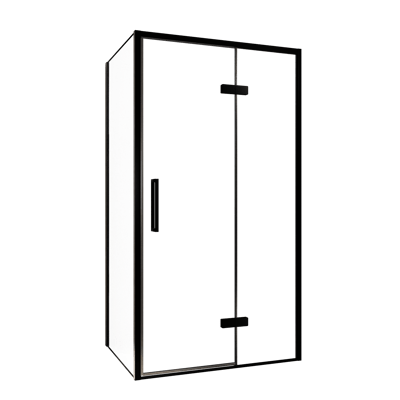 Balmani Senses Design douchehoek met rechtse draaideur en vaste zijwand, 100 x 100 cm, Helder glas, Zwarte profielen