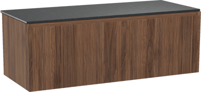 Balmani Fila meuble salle de bains suspendu 135 x 55 cm noyer avec Stretto tablette simple ou double en granit noir, Nervure droite symétrique verticale