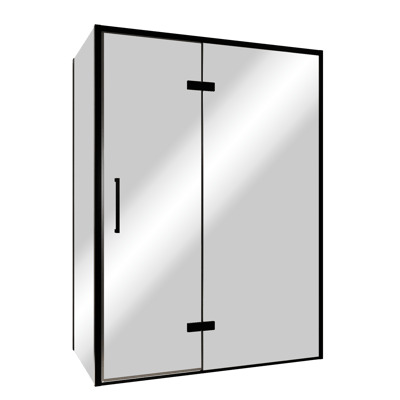 Balmani Senses Design douchehoek met rechtse draaideur en vaste zijwand, 140 x 100 cm, Reflex spiegelglas, Zwarte profielen