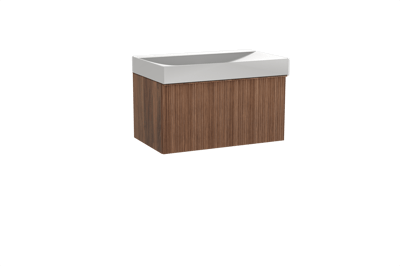 Balmani Forma hängendes Möbelstück Set: 90 x 55 cm, Amerikanischer Nussbaum, mit Wave Einzelwaschtisch, Solid Surface, Weiß matt, Vertikale asymmetrische Runde Rippe