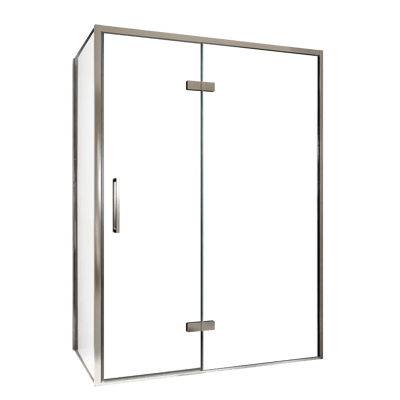 Balmani Senses Design douchehoek met rechtse draaideur en vaste zijwand, 140 x 100 cm, Helder glas, Chroom profielen