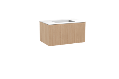 Balmani Fila meuble salle de bains suspendu 90 x 55 cm chêne naturel avec Tablo Stretto plan simple en solid surface blanc mat, Nervure droite symétrique verticale