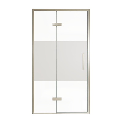 Balmani Senses Design Dusche Drehtür, Links, 120 cm x 210 cm, Klarglas mit mattiertem Streifen, Profil Brushed CoolMetal