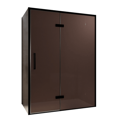 Balmani Senses Design douchehoek met rechtse draaideur en vaste zijwand, 140 x 100 cm, Brons, Zwarte profielen