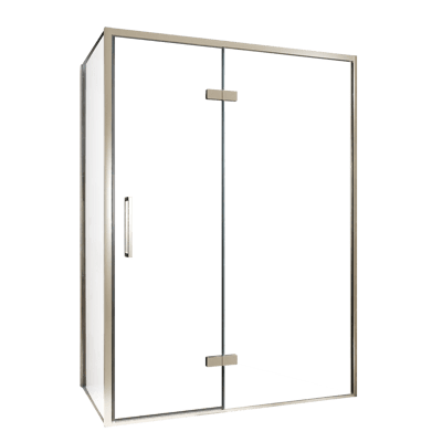 Balmani Senses Design douchehoek met rechtse draaideur en vaste zijwand, 140 x 90 cm, Helder glas, Brushed CoolMetal profielen