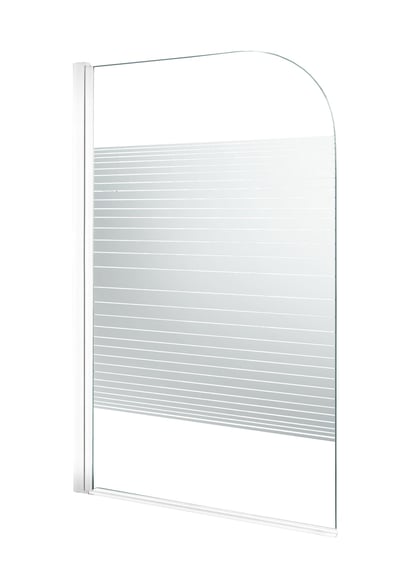 Linie Palma Badewannenaufsatz: 80 cm, Klarglas mit gestreiftem mattem Band, Weißes Profil