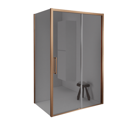 Balmani Senses Design douchehoek met rechtse schuifdeur en vaste zijwand, 160 x 90 cm, Reflex spiegelglas, Brushed Rosegold profielen