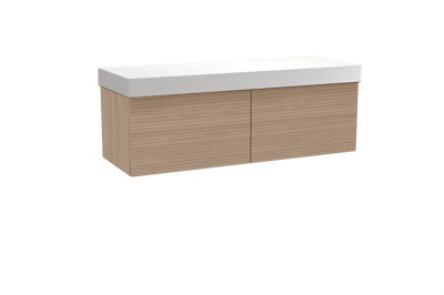 Balmani Forma meuble salle de bains suspendu 150 x 55 cm chêne naturel avec Dominus tablette simple ou double en solid surface blanc mat, Nervure droite symétrique horizontale
