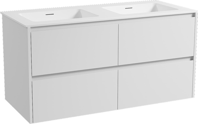 Storke Seda meuble salle de bains suspendu 120 x 52 cm blanc mat avec Mata double vasque en solid surface blanc mat