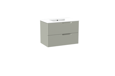 Linie Ribbo hängendes Möbelstück Set: 80 x 46 cm, Greige, mit Vano Einzelwaschtisch, Marmorkomposit, Weiß glänzend, Vertikale symmetrische runde Rippe