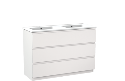 Linie Lado meuble salle de bains à poser 120 x 46 cm blanc mat avec Vano double vasque en marbre composite blanc mat