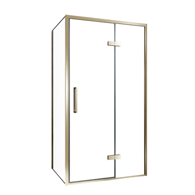 Balmani Senses Design douchehoek met rechtse draaideur en vaste zijwand, 100 x 100 cm, Helder glas, Brushed Champagne Gold profielen