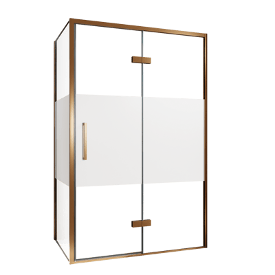 Balmani Senses Design Eckdusche: Drehtür (Rechts) mit fixierte Seitenwand, 120 x 100 cm, Klarglas mit mattiertem Streifen, Profil Brushed Rosegold