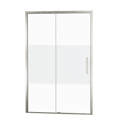 Balmani Senses Design porte coulissante à gauche 140 cm x 210 cm verre transparent avec bande matte, Profil Brushed CoolMetal