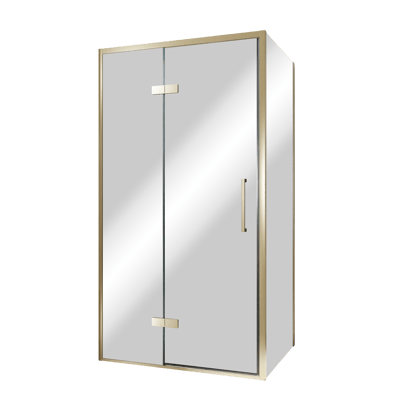 Balmani Senses Design Eckdusche: Drehtür (Links) mit fixierte Seitenwand, 100 x 80 cm, Reflex-Spiegelglas, Profil Brushed Champagner Gold