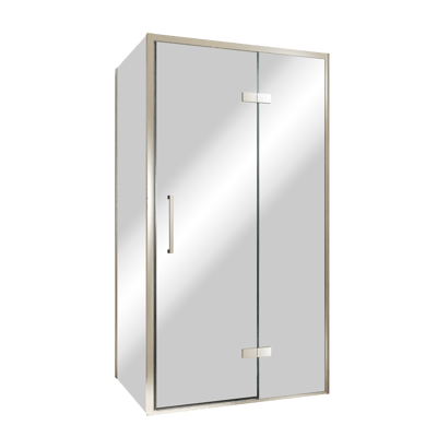 Balmani Senses Design douchehoek met rechtse draaideur en vaste zijwand, 100 x 100 cm, Reflex spiegelglas, Brushed CoolMetal profielen