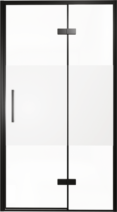 Balmani Senses Design douche draaideur rechts 120 cm x 210 cm Helder glas met matte strook, Zwarte profielen