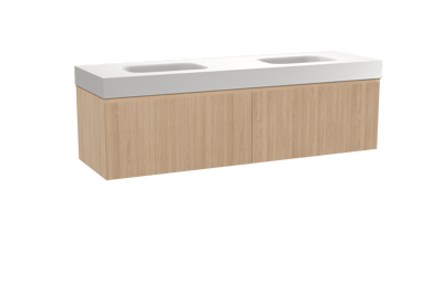 Balmani Fila meuble salle de bains suspendu 180 x 55 cm chêne naturel avec Arcato double vasque en solid surface blanc mat, Nervure droite symétrique verticale