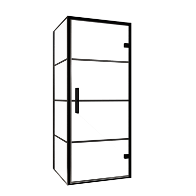 Balmani Senses Design douche en coin avec porte pivotante à droite et paroi latérale fixe, 90 x 80 cm, Lined, Profil noir