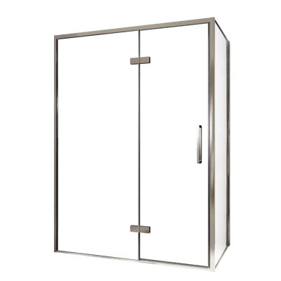 Balmani Senses Design Eckdusche: Drehtür (Links) mit fixierte Seitenwand, 140 x 90 cm, Klarglas, Profil Chrom