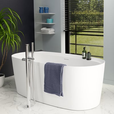 Luca Varess Sutilo ovaal vrijstaand bad 160 x 75 cm acryl mat wit met geïntegreerde legplank