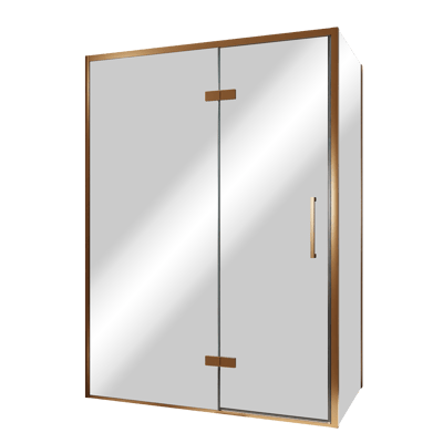 Balmani Senses Design Eckdusche: Drehtür (Links) mit fixierte Seitenwand, 140 x 90 cm, Reflex-Spiegelglas, Profil Brushed Rosegold