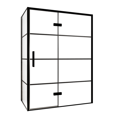 Balmani Senses Design douche d'angle avec porte pivotante à droite et paroi latérale fixe, 140 x 100 cm, Lined, Profil noir