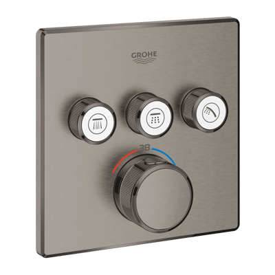 Grohe Grohtherm SmartControl Square thermostat de douche encastré 3 évacuations Brushed Hard Graphite