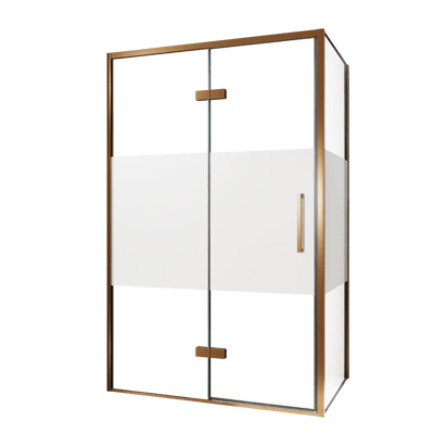 Balmani Senses Design douche d'angle avec porte pivotante à gauche et paroi latérale fixe, 120 x 100 cm, Verre transparent avec bande mate, Profil Brushed Rosegold