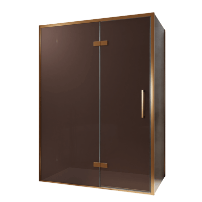 Balmani Senses Design douchehoek met linkse draaideur en vaste zijwand, 140 x 100 cm, Brons, Brushed Rosegold profielen