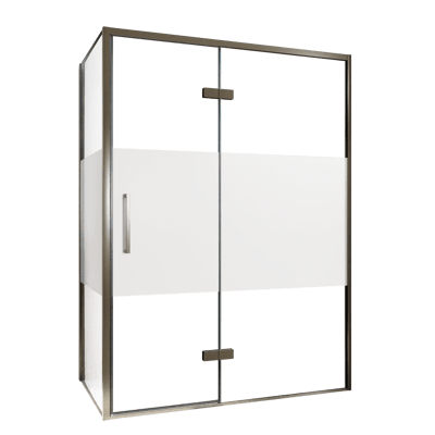 Balmani Senses Design Eckdusche: Drehtür (Rechts) mit fixierte Seitenwand, 140 x 100 cm, Klarglas mit mattiertem Streifen, Profil Brushed GunMetal