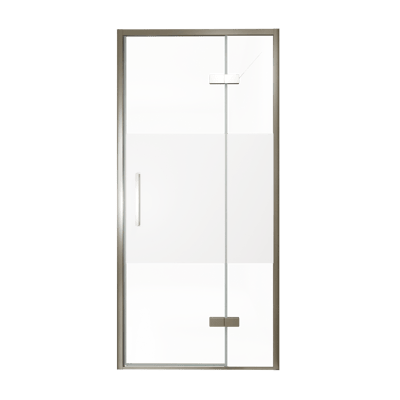 Balmani Senses Design Dusche Drehtür, Rechts, 100 cm x 210 cm, Klarglas mit mattiertem Streifen, Profil Brushed GunMetal