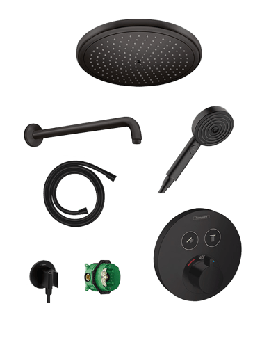 Hansgrohe Showerselect S robinet thermostatique Colonne de douche de pluie encastré avec douche de tête 28cm Noir Mat
